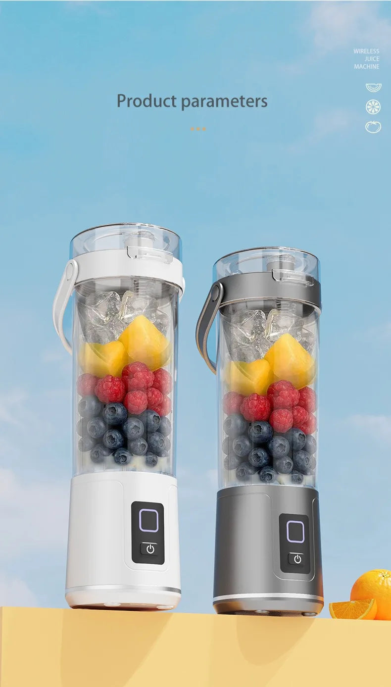 Portable Blender,2 IN 1 Electric Juicer Bottle for Fresh Juice,600ML BPA Free Traveling Juicer Cup and Lid with 12 Blades,Mini B