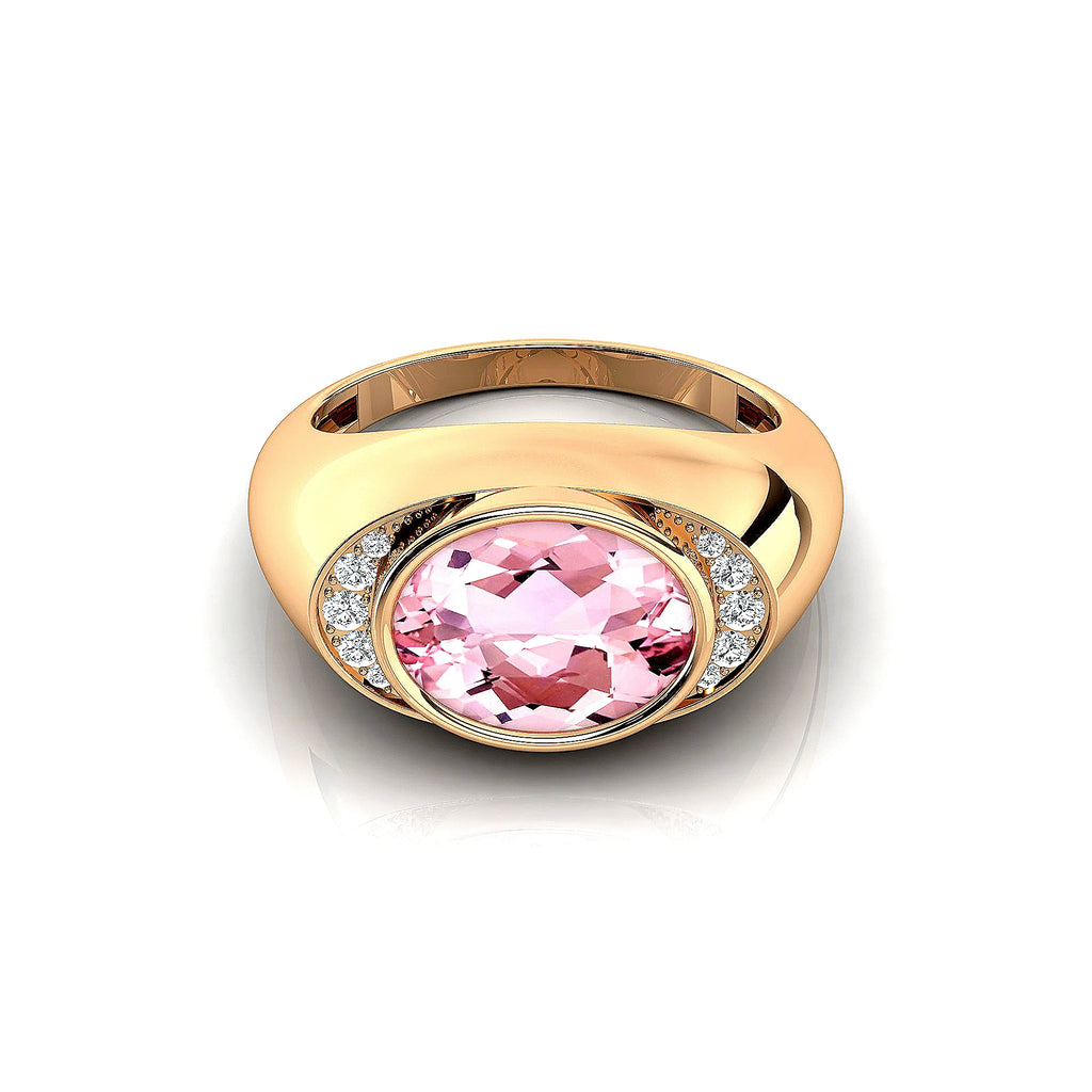 18k Solid Gold Rings Natural Morganite Gemstone With Real Diamonds Classic Wedding Ring Rhodium Plated Jewelry Gift For Mother
