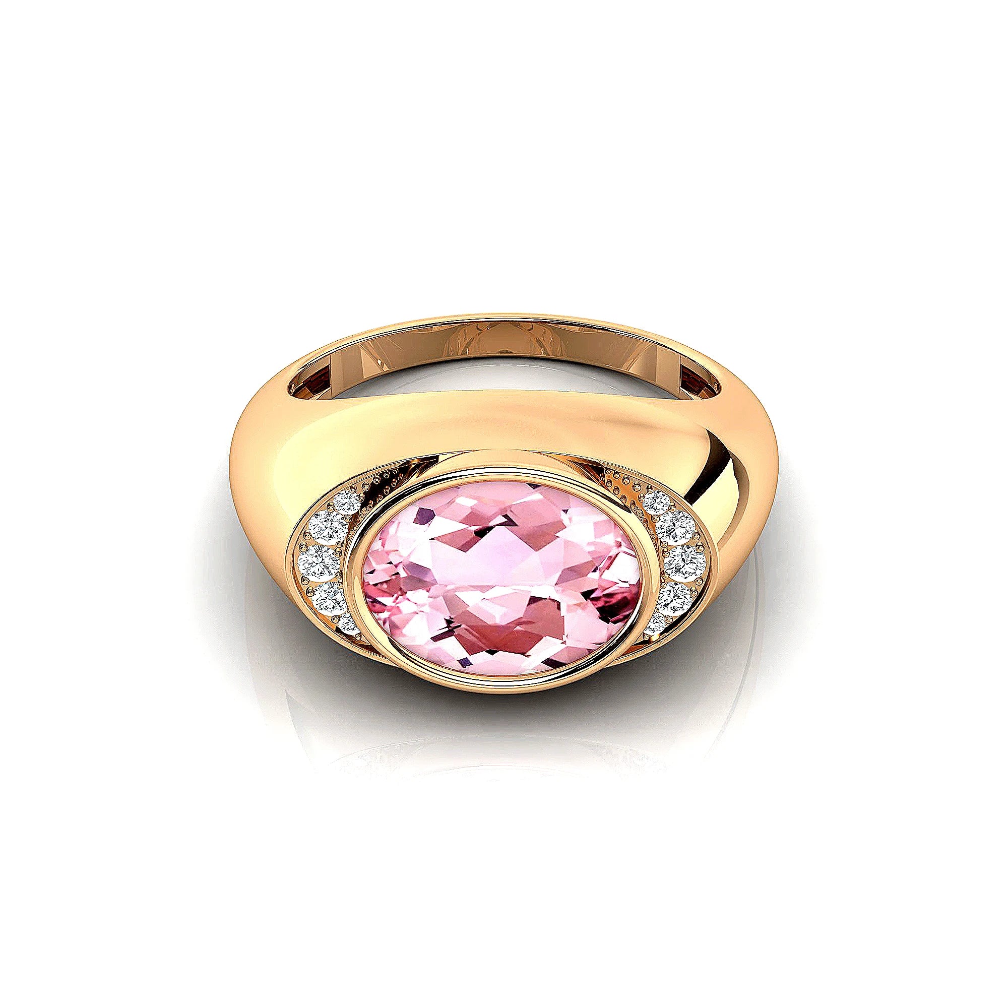 18k Solid Gold Rings Natural Morganite Gemstone With Real Diamonds Classic Wedding Ring Rhodium Plated Jewelry Gift For Mother