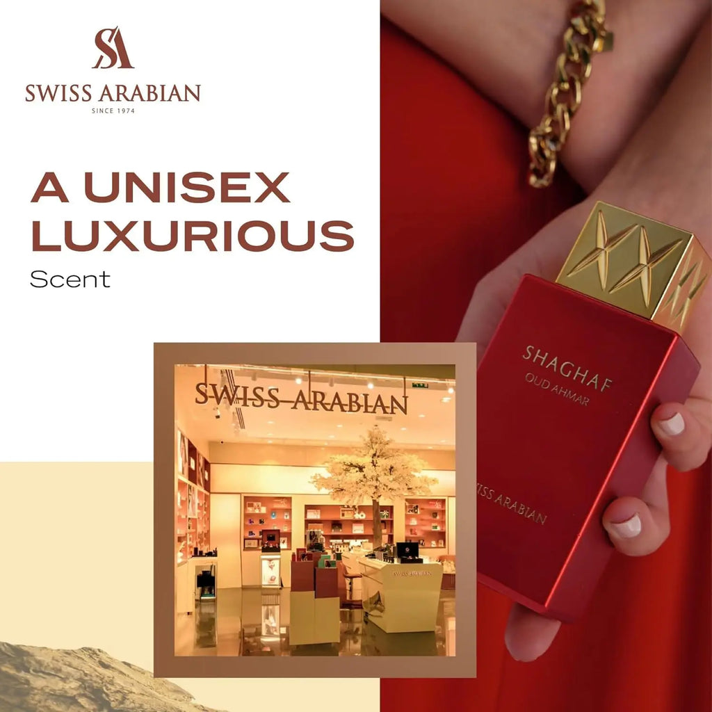 Swiss Arabian Shaghaf Oud Ahmar Eau De Parfum Spray for Unisex – Intense Oriental Oud, Saffron, Rose & Warm Amber Scent, Long-Lasting Addictive Fragrance, Perfect Gift, 2.5 Fl oz / 75 ml