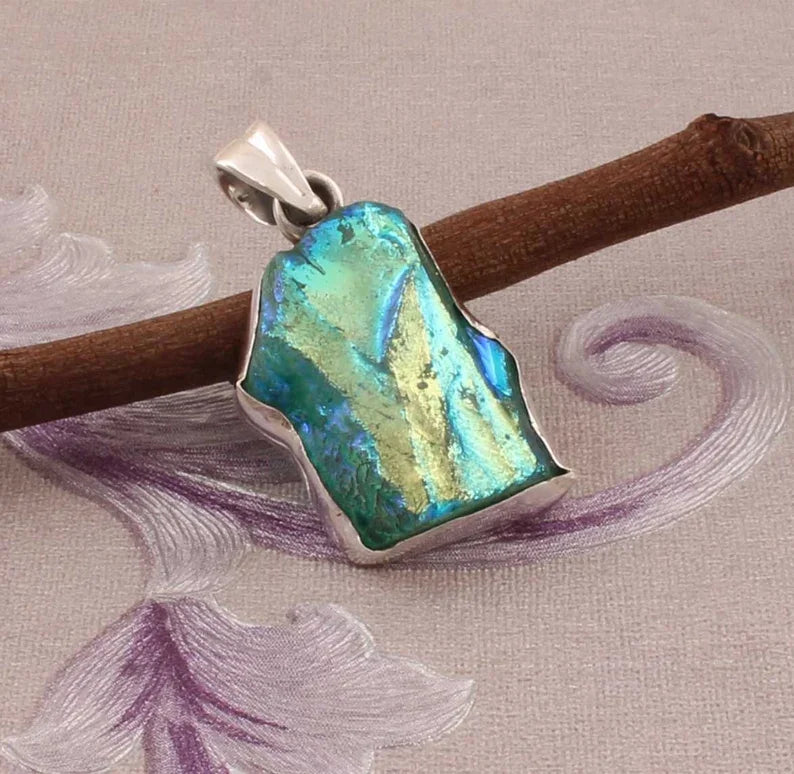 Sun Shine Druzy Quartz Raw High Quality 925-Sterling Silver Handmade Skin Friendly Pendant Rhodium Gold Plated Women's Classic