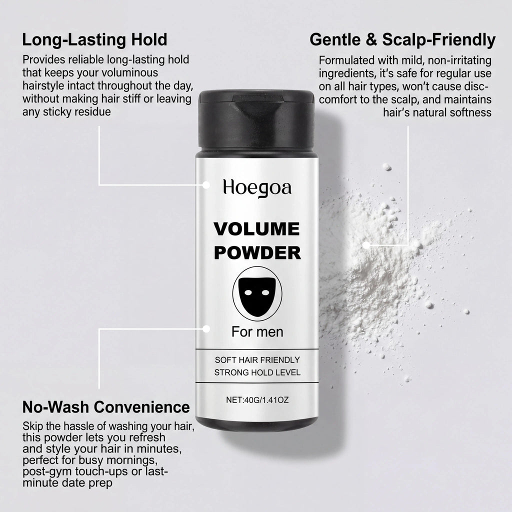 Hoegoa Men's Hair Volumizing Powder Oil Absorbing Matte Root Lift Styling Dust For Instant Volume Non Greasy Easy Application Fine Thin Hair Powder
