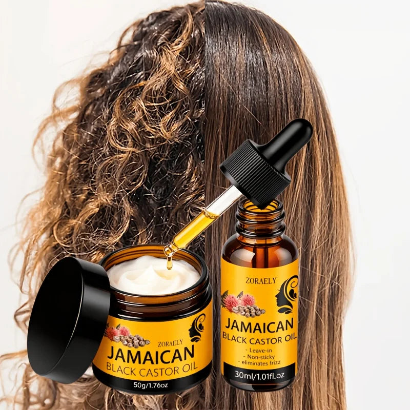 ZORAELY Jamaican Black Castor Oil Set: Deeply Moisturises, Creates Perfect Curls and Tames Frizz. 50g + 30ml