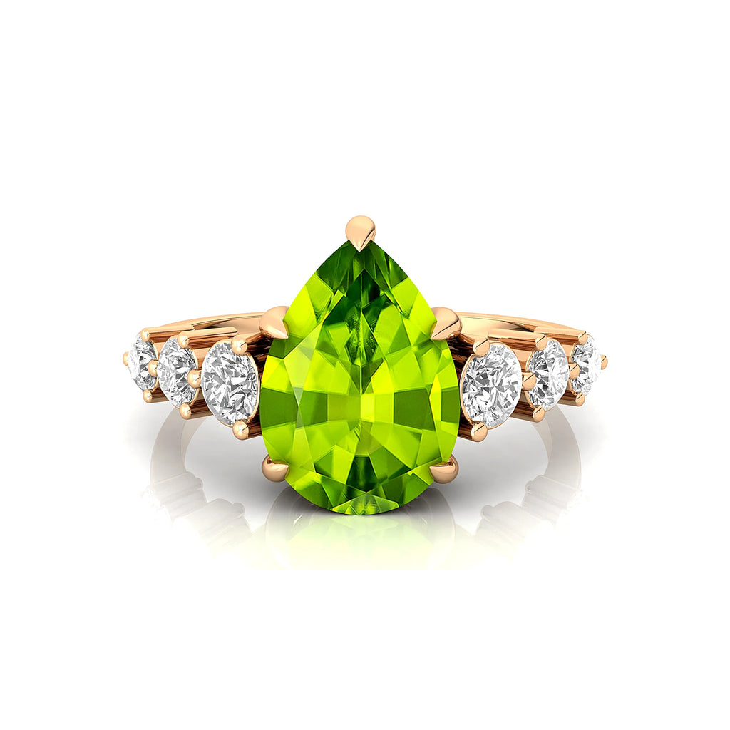 Luxurious Women's Jewelry Gift 18k Pure Gold Rhodium Plated 1.4ct Natural Peridot Gemstone Genuine IGI Certified 6-Diamond Rings