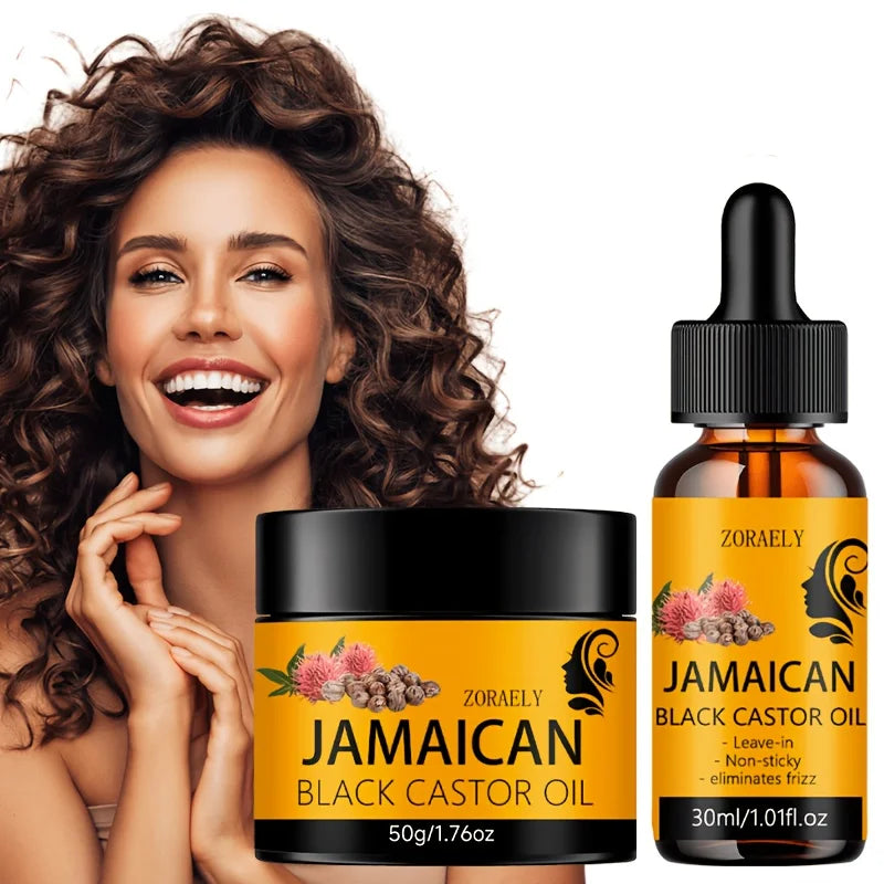 ZORAELY Jamaican Black Castor Oil Set: Deeply Moisturises, Creates Perfect Curls and Tames Frizz. 50g + 30ml