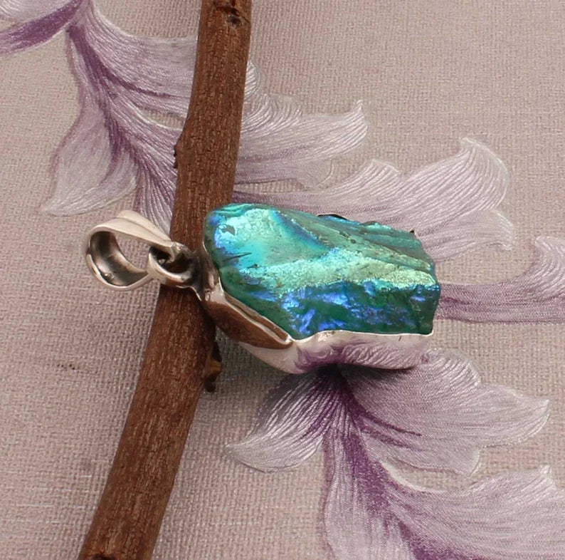 Sun Shine Druzy Quartz Raw High Quality 925-Sterling Silver Handmade Skin Friendly Pendant Rhodium Gold Plated Women's Classic