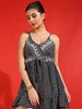 Black Floral Printed Polyester Formal Short Dress for Women One Set Sleeveless V-Neck Flared Fitted Eco-Friendly Summer Wear
