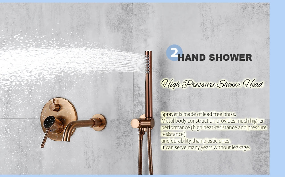 Bathroom Shower Faucet Brushed Rose Gold Smesiteli Brass 3 Way Diverter Valve Kit Hot & Cold Mixer Tap Tub Spout Hand Spray