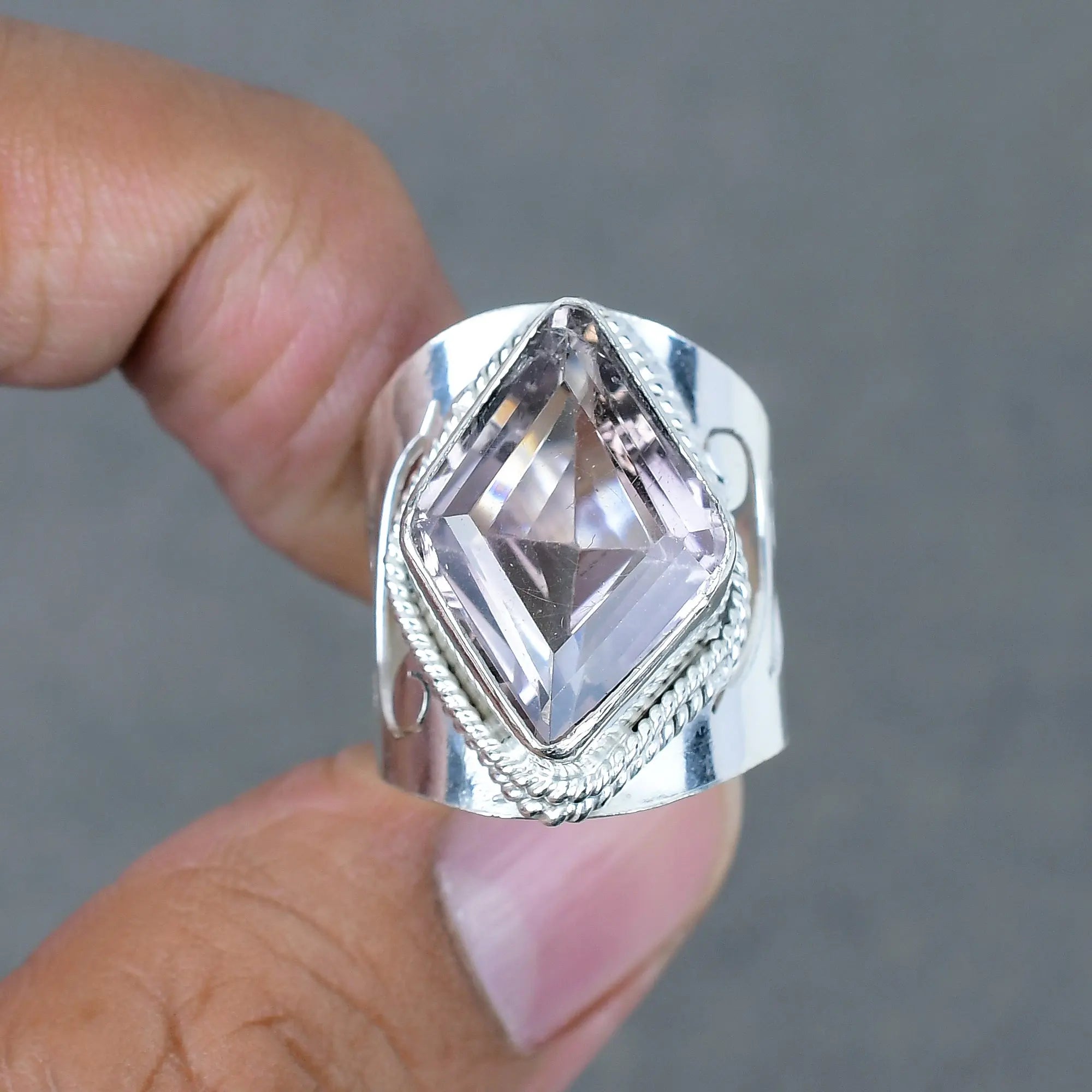 Jewelry Making Supplies Gemstone Ring Ametrine Stone Brass Wholesale Silver Plated  Wedding Rings for Engagement