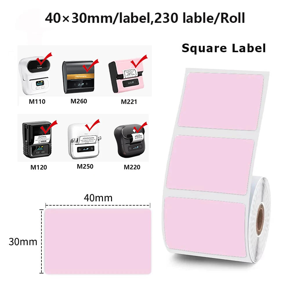 1Rolls 40x30mm White Multicolor Thermal Labels, Compatible With Phomemo M200/M210/M110/M120/M108/P50/P80 Label Printer