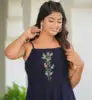 Blue solid smoking embroidered georgette a-line dress women with sleeveless design and square neck crafted soft flowing fabric