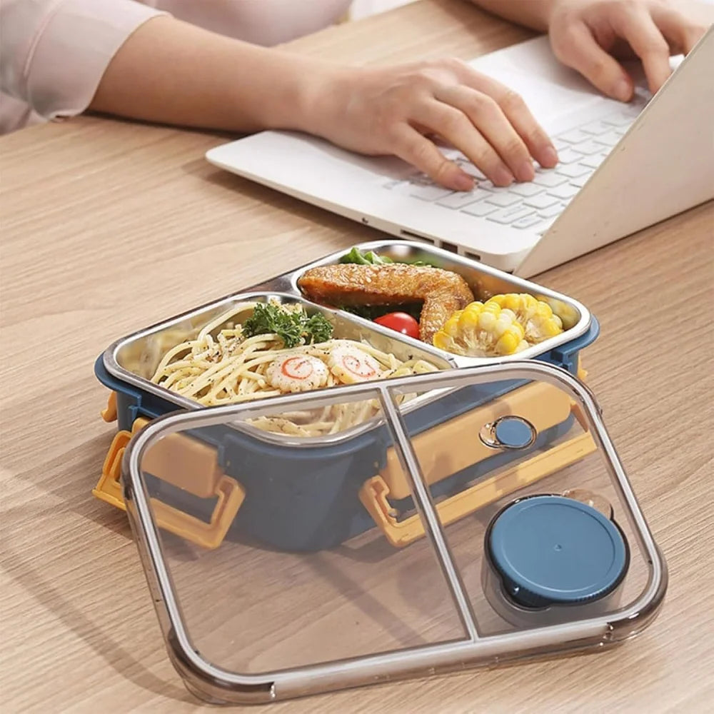 304 Stainless Steel Lunch Box with Tableware for Adults Kids Leakproof Lunch Container Portable Grids Bento Box Food Containers