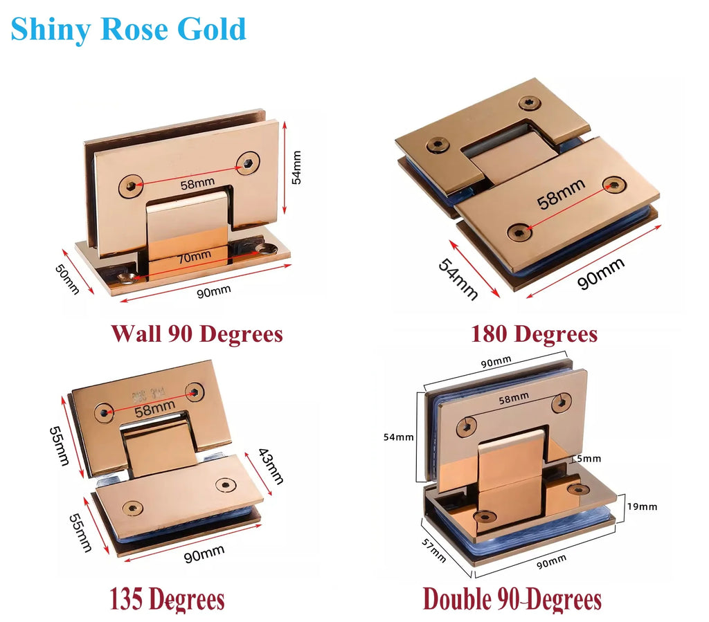 2Pcs 304 Stainless Steel Shower Enclosure Door Hinge 90 135 180 Degrees Rose Gold Matte Black Mirror Antique Bronze White