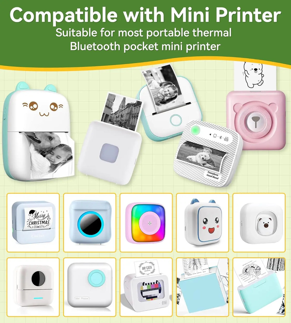 Thermal Printer Papers 57mm Self-adhesive Thermal Papers HD Color Label Printers for Inkless Mini Portable Printer