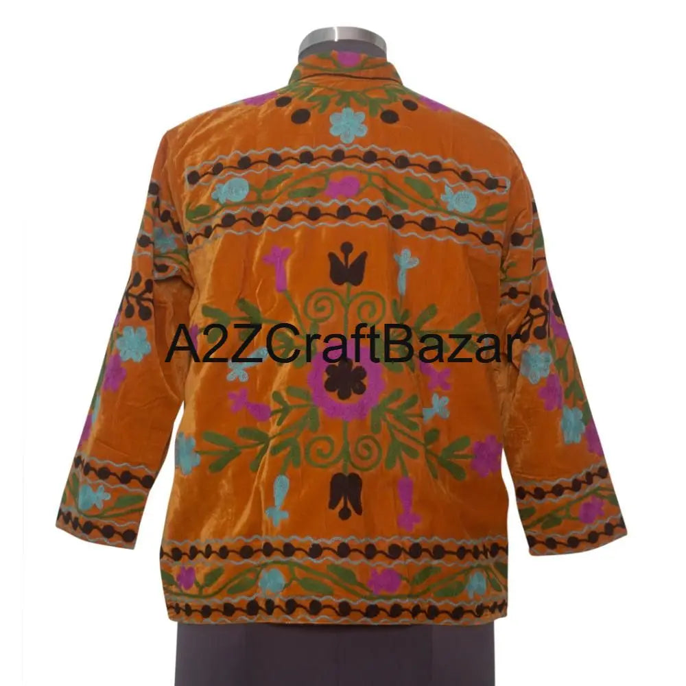 Handmade Breathable Printed Embroidered Floral Women Suzani Jacket Indian Velvet Woven Kimono Robe Long Boho Style Autumn Winter