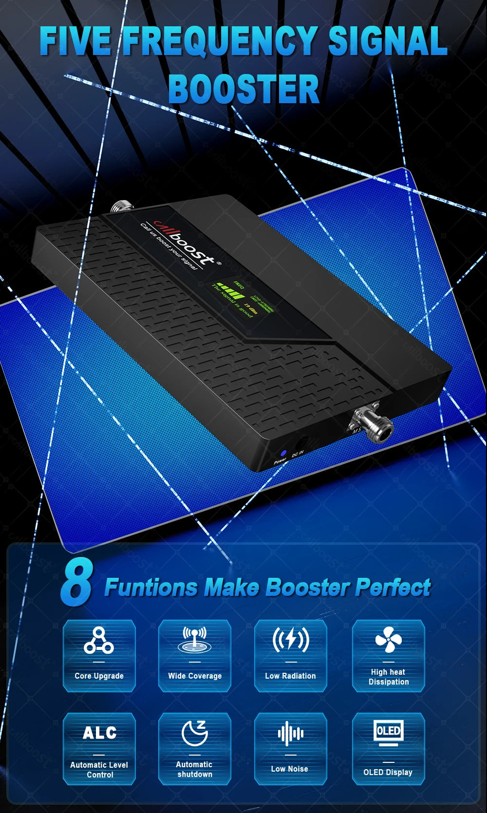 CALLBOOST 5-Band Repeater Increases Cellphone signal 4G 1800 2100 900 2600 800 700MHz GSM LTE Signal Amplifier Enhanced Network