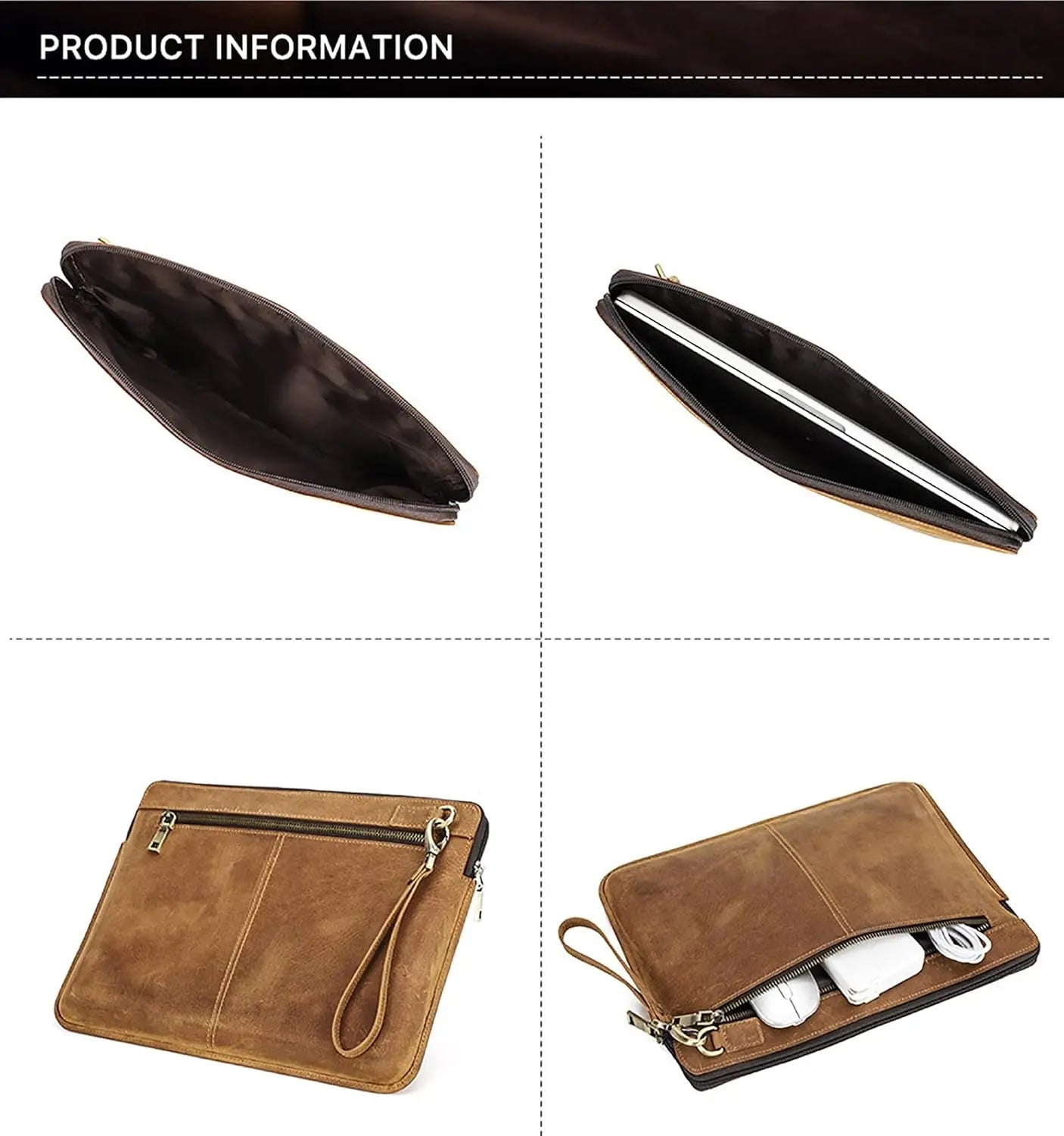 Elegant Handmade Genuine Leather Laptop Sleeve Office Work Business Travel Messenger Pouch Covers Protective Case Bag
