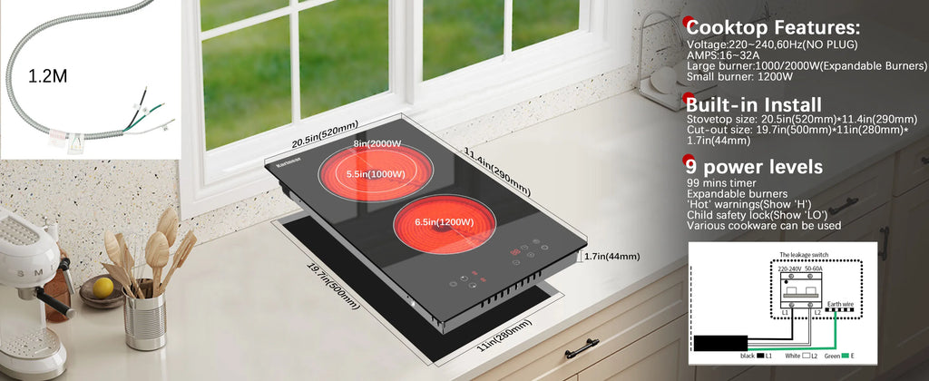 Karinear Portable Electric Cooktop, Electric Stove Single Burner Ceramic Cooktop with Touch Control, Child Safety Lock, Timer, Residual Heat Indicator, Overheat Protection, 1800W 110V Infrared Burner | Ceramic Cooktop, Sensor