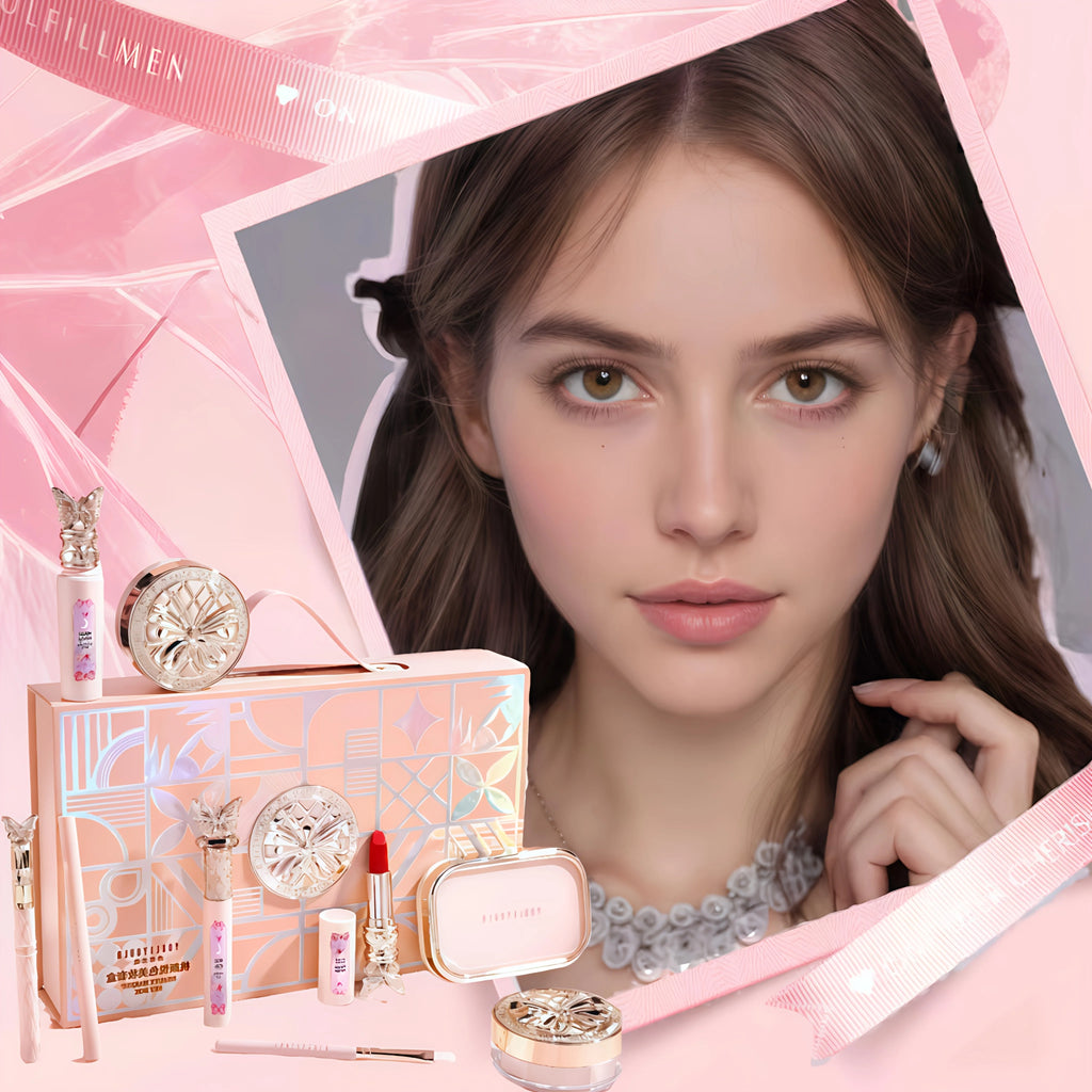 9Pcs Makeup Gift Set, Including Concealer, Air Cushion BB Cream, Lipstick, Eyeshadow Palette, Setting Powder, Eyeshadow Brushes, Mascara, Eyebrow Pencil & Eyeliner Liquid, Perfect Valentine's Day & Birthday Gift for Mom and F