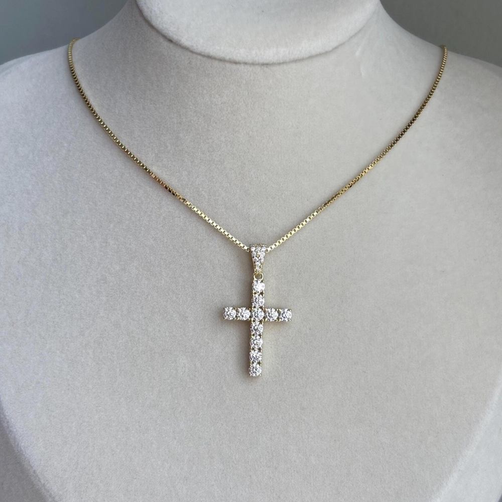 1 Carat Round Cut Lab Grown Diamond 14K White Gold VS Clarity E Color For Women's Diamond Cross Pendant