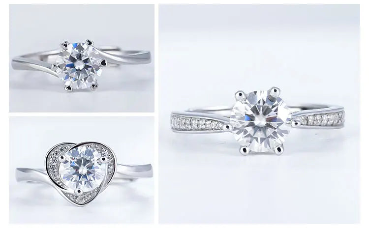 Wholesale Jewelry Women Gra Certificate Cut VVS Diamond Moissanite Engagement Wedding Set 925 Sterling Silver Adjustable Rings