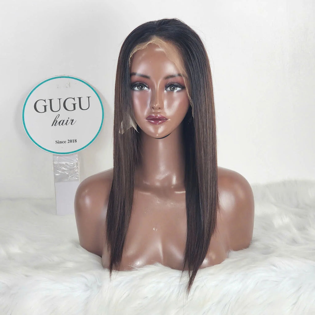16 inch 100% Raw Vietnamese Ombre Brown Color Bone Straight Human Hair Wigs Double Drawn  Long Length Vietnam Vendor