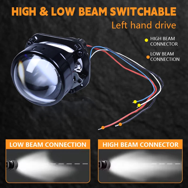 Carolyn 2.5 Inch Bi Led Projector Lens Led Light H4 H7 9005 9006 Car Headlight Bulb High Low Beam 6000K Diode 360W Turbo Tuning