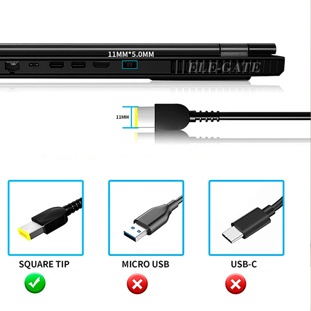 For for 135W Laptop Charger Yellow USB Tip Compatible AC Adapter Power Supply with Protections Black