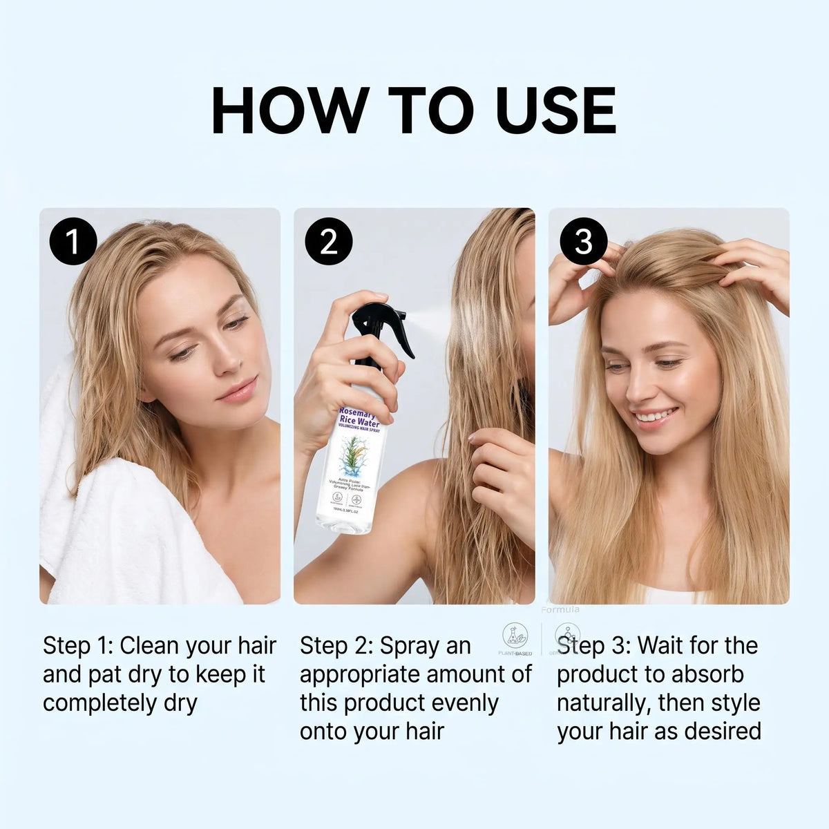 GleamXi Rosemary Rice Water Hair Care Spray Nourishing Strengthening Non-Greasy Volumizing Gentle Formula Shine Boosting Hair Mist