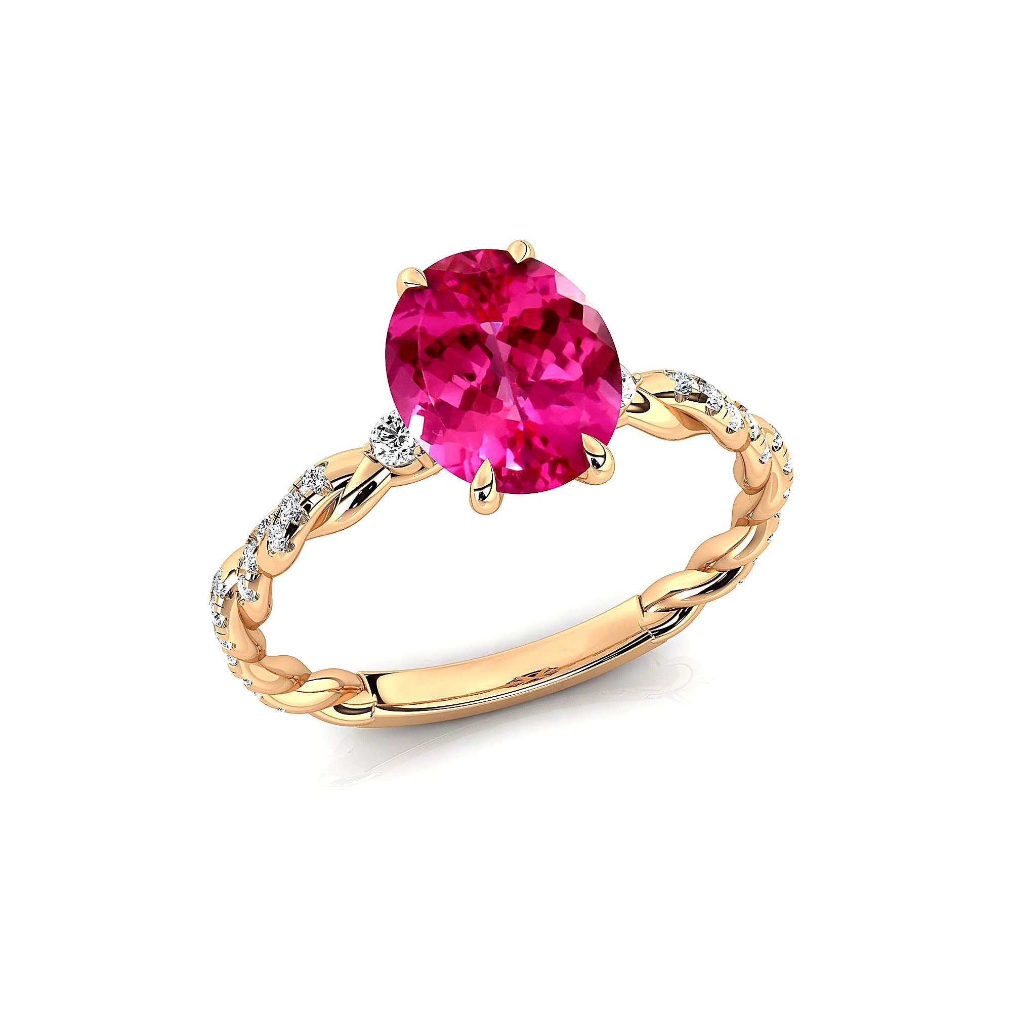 Lab Grown Pink Sapphire Gemstone & Real Diamonds Halo Cluster Bridal Wedding Rings 18k Solid Gold Rhodium Plated Premium