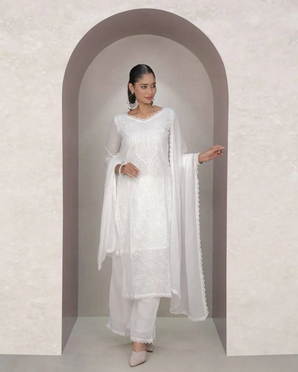 ND Designer Indian & Pakistani Party Wear Suit with Pant & Dupatta Red Size M Embossed Elegant for Special Occasions Women