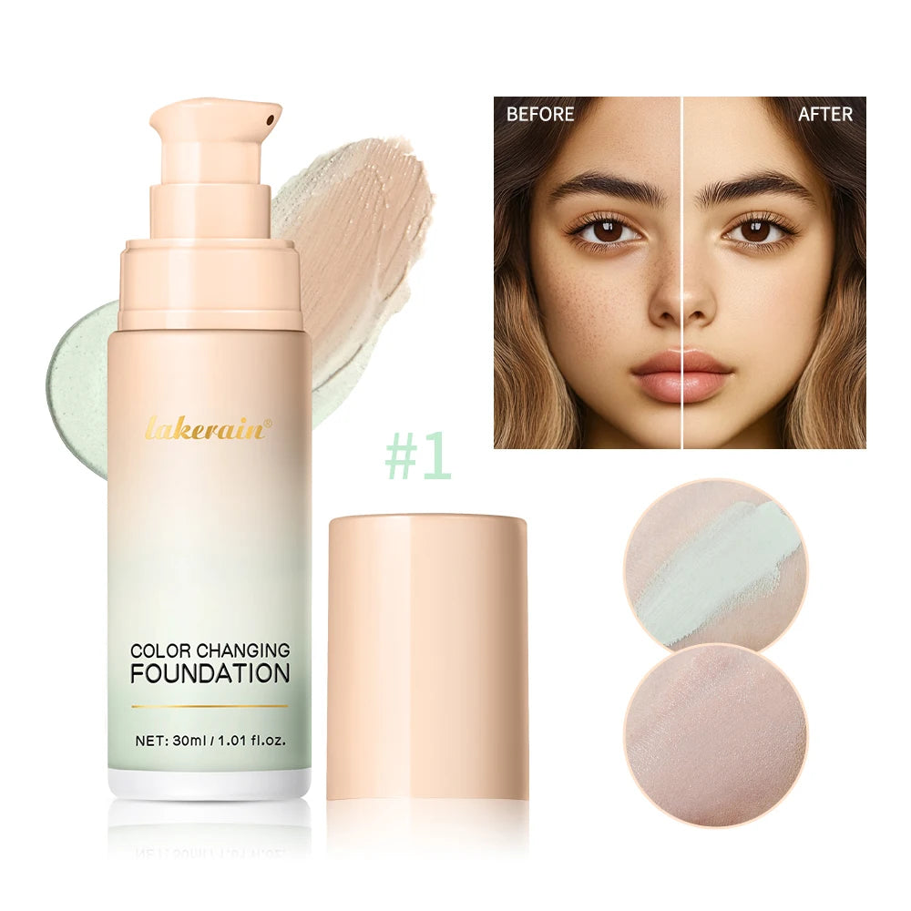 Color Changing Foundation Long-Lasting Makeup Effect Magic Foundation High Coverage Self-Coloring Cc Cream Cosmetics