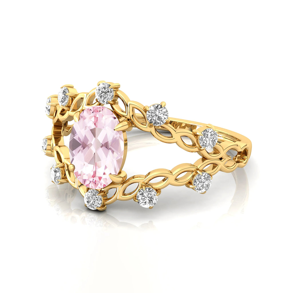 Classic Design Oval Cut 1.1 Ct Natural Morganite Gemstone Rings in 18k Solid Gold With Natural Diamonds Fine Bridal Rings OEM
