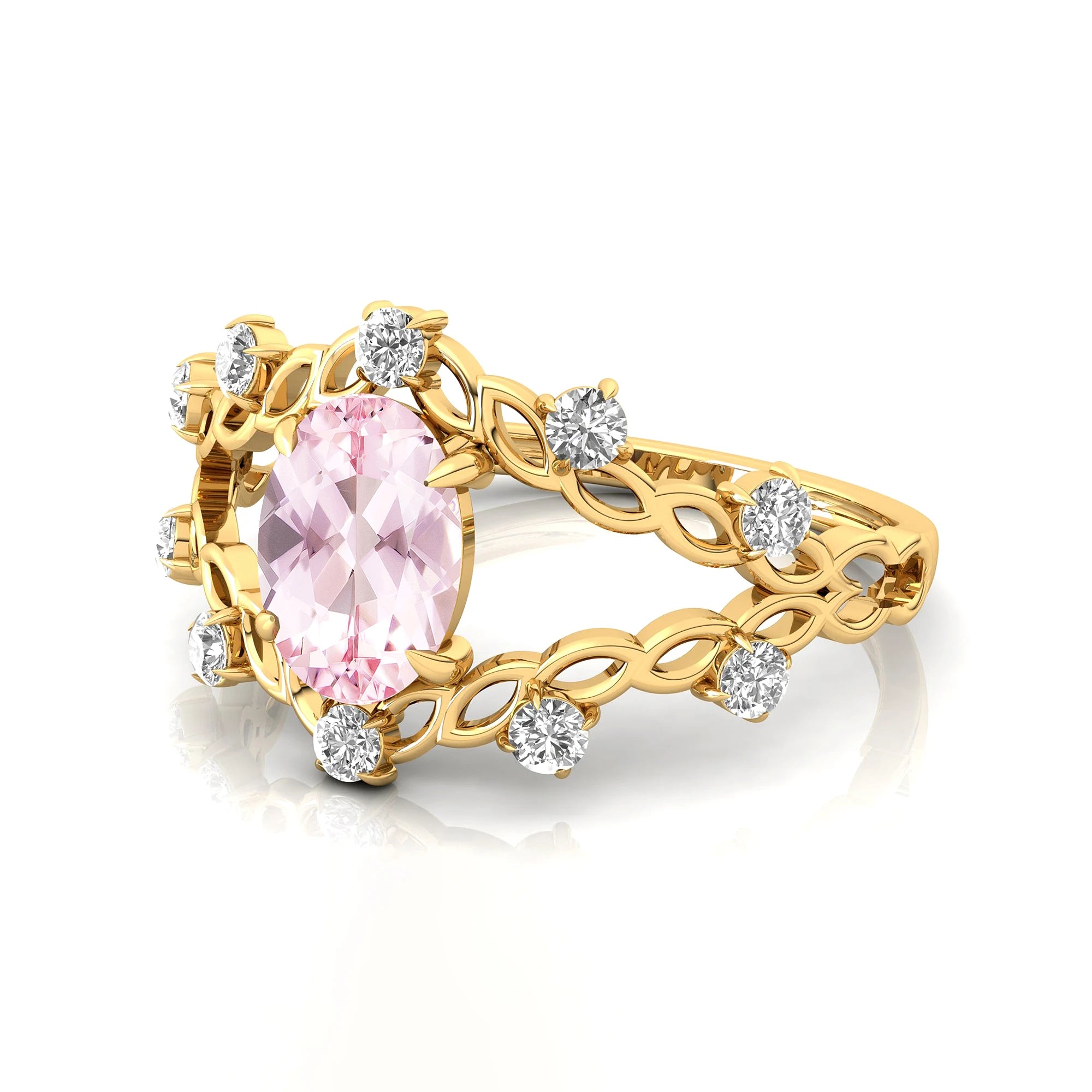 Classic Design Oval Cut 1.1 Ct Natural Morganite Gemstone Rings in 18k Solid Gold With Natural Diamonds Fine Bridal Rings OEM