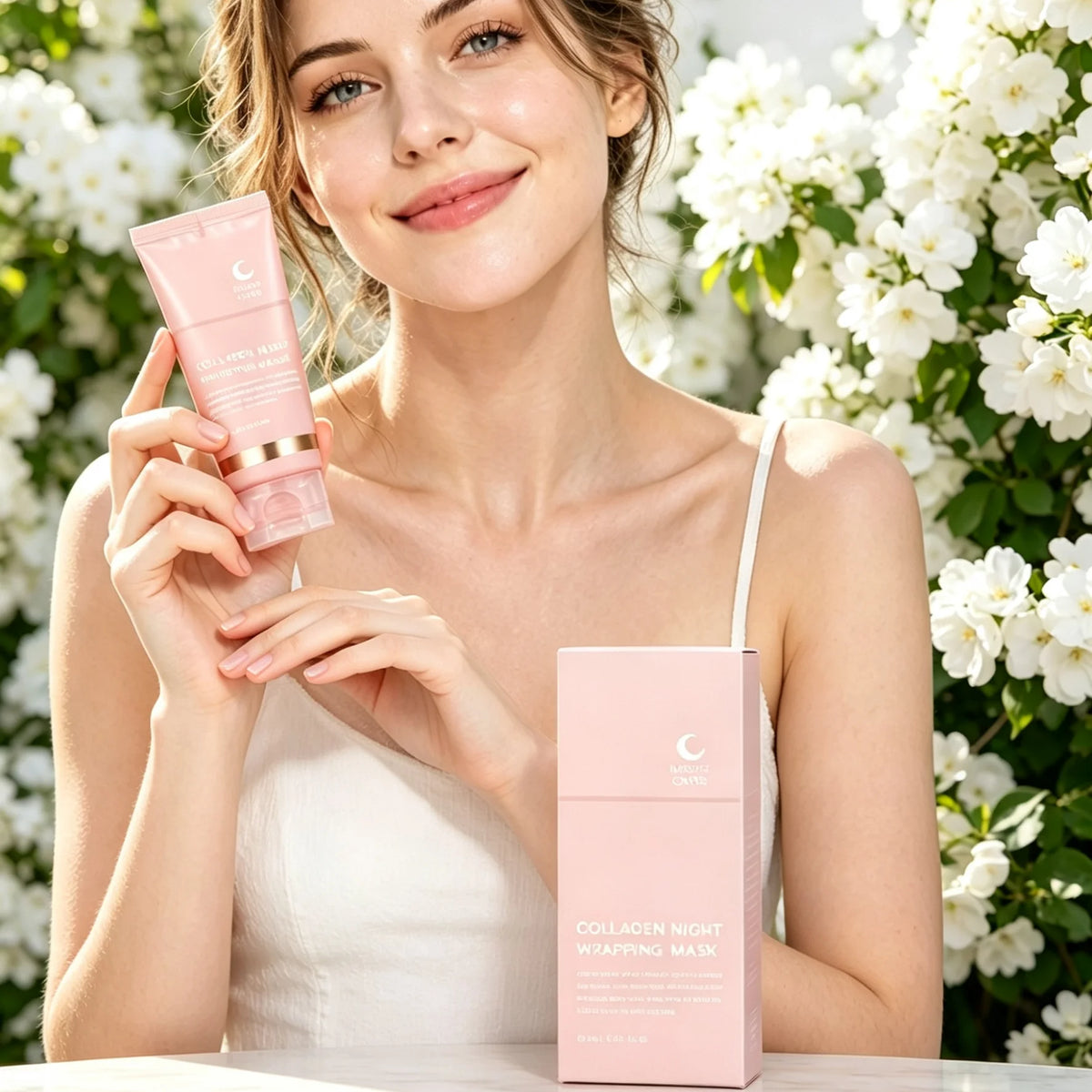 Collagen Night Wrapping Mask Deep Hydrating Firming Brightening Overnight Facial Skin Care Night Wrapping Mask with Brush 75g