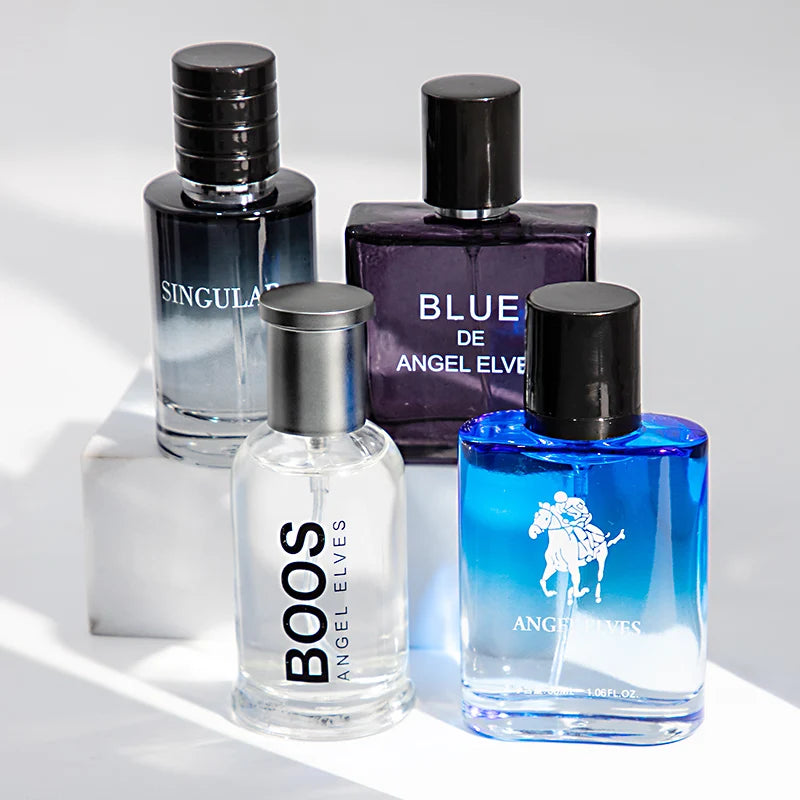 ANGEL ELVES 4Pcs Men Perfume Set Blue De Long Lasting Woody Ocean Scent Eau De Parfum Male Fragrance Gift Box For Daily Dating