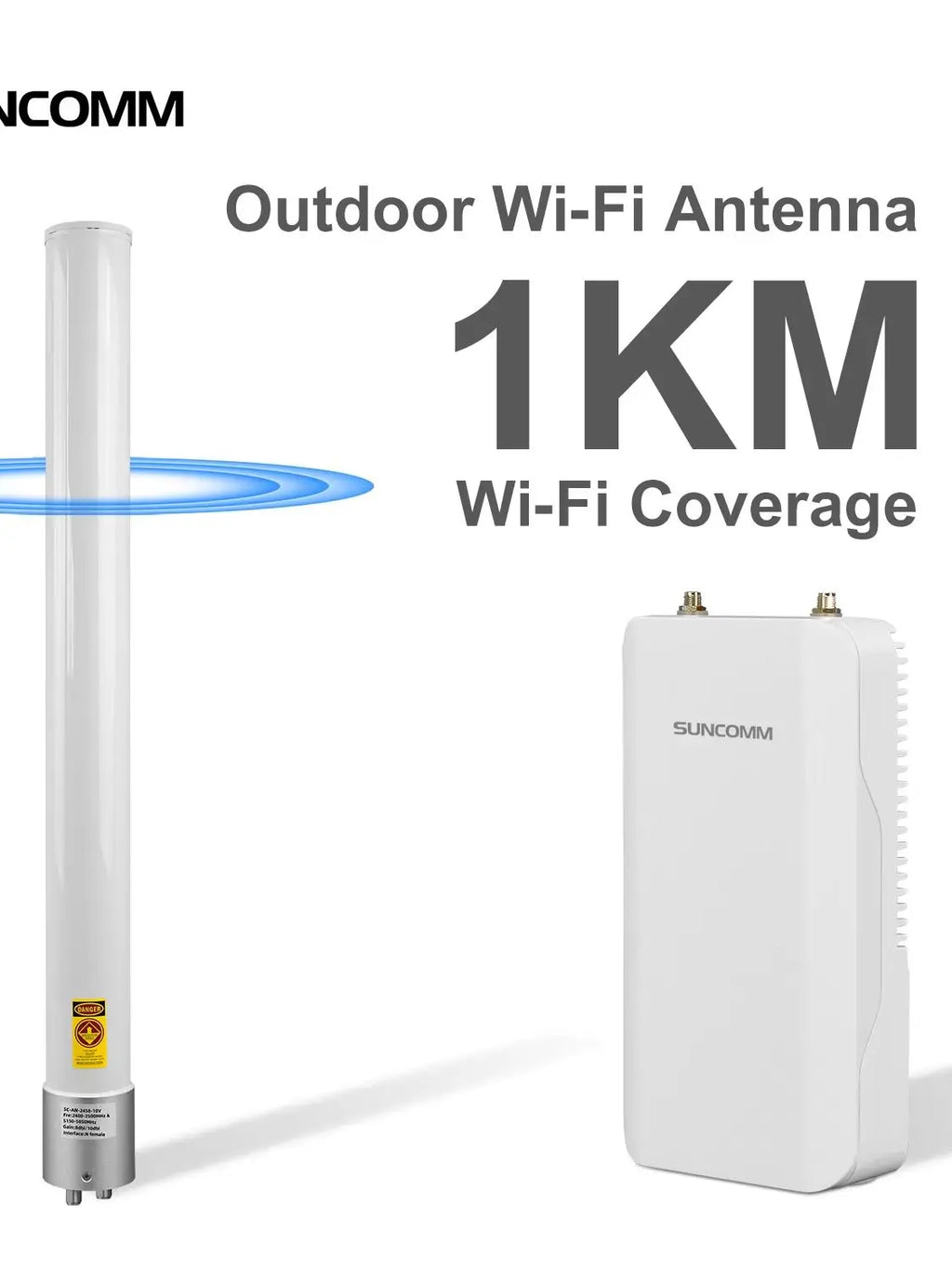 SUNCOMM 1KM WiFi Coverage Extension Kit Dual Polarization Omni Antenna Suitable for WiFi Coverage, Hotels, and Public Utilities