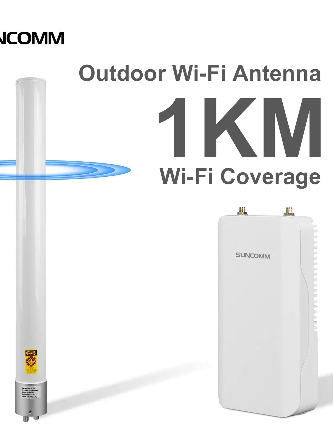 SUNCOMM 1KM WiFi Coverage Extension Kit Dual Polarization Omni Antenna Suitable for WiFi Coverage, Hotels, and Public Utilities