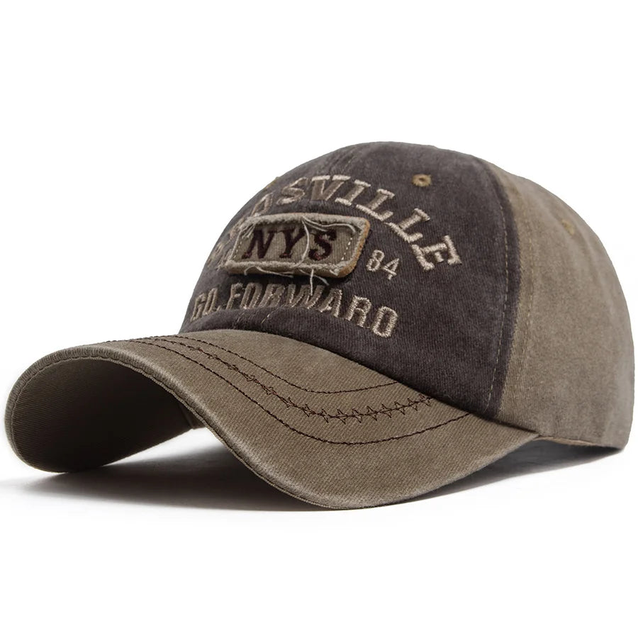 Vintage Washed Two Tone Baseball Cap Men Women Letter Embroidery Distressed Dad Hat Contrast Stitch Adjustable Sun Hat Unisex