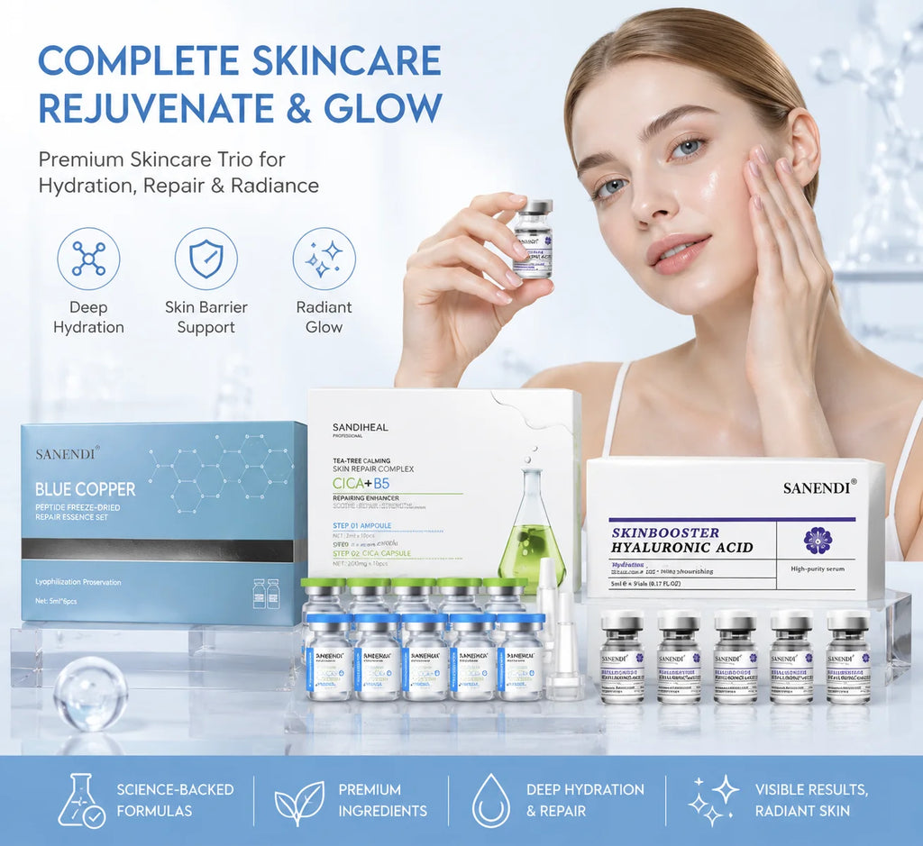 SANENDI Blue Copper Peptide Hyaluronic Acid Serum CICA B5 Face Care HA Korean Skin Care Solution 10Vials Beauty Salon Products