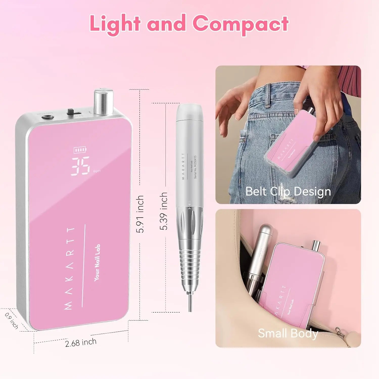 Professional Nail Drill, Nouvella 35000RPM Electric Nail Filer Machine with Coreless Motor Rechargeable Efile for Nails Gel
