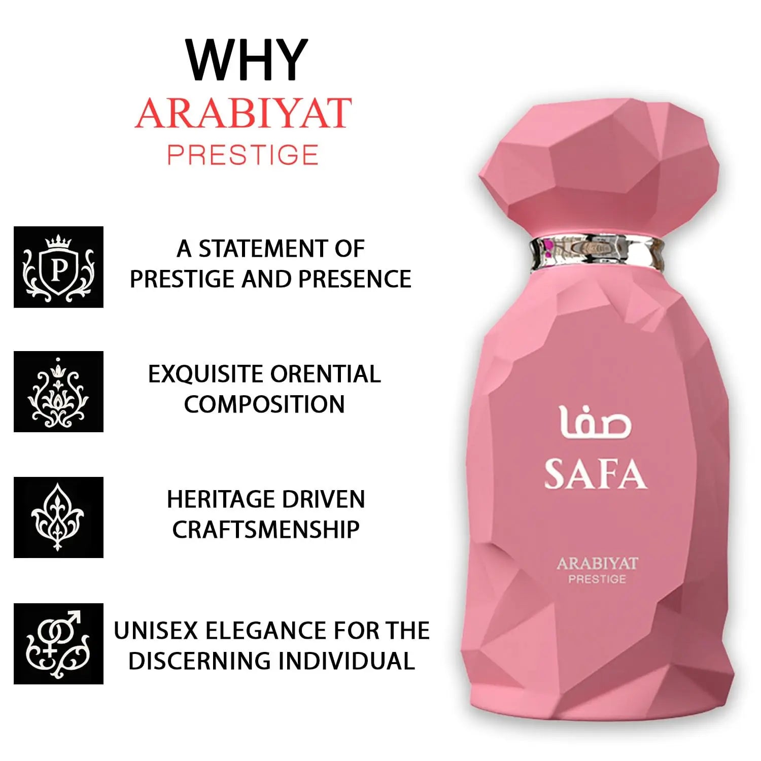 Arabiyat Prestige Safa Eau de Parfum Spray for Women – Elegant Floral, Sweet Fruity & Musk Scent, Long-Lasting Premium Arabian Fragrance, Perfect Gift, 3.4 fl oz / 100 ml
