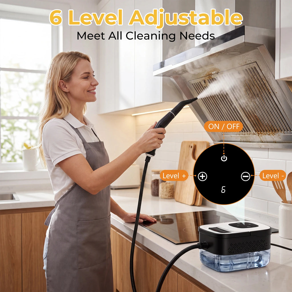 Tolife Steam Cleaner, 2500W High Pressure Handheld Steamer with 6-Speed Touch Screen & 1250ml Water Tank, Chemical Free High Temp Sanitizing Cleaning Machine for Kitchen, Bathroom, Tile, Car Detailing