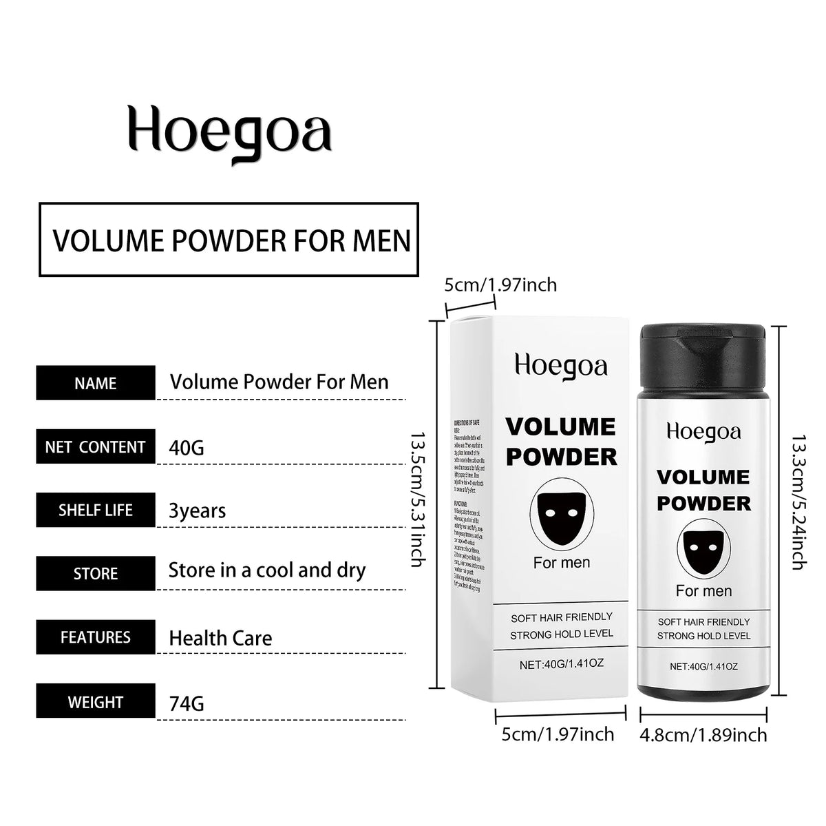 Hoegoa Men's Hair Volumizing Powder Oil Absorbing Matte Root Lift Styling Dust For Instant Volume Non Greasy Easy Application Fine Thin Hair Powder