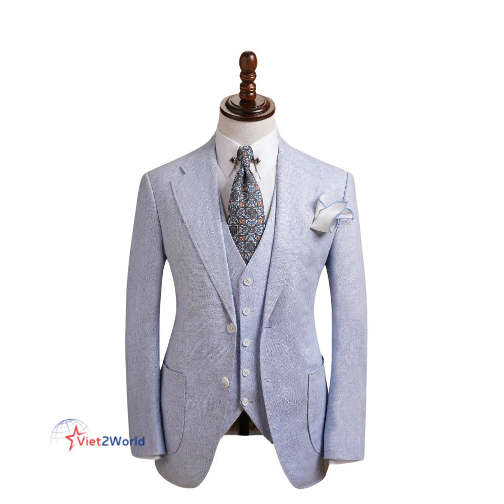 Custom Tailored Luxury Men's Blazer High Quality Windproof Breathable Anti-Static Nonwoven Business Suit Pleated Front Single
