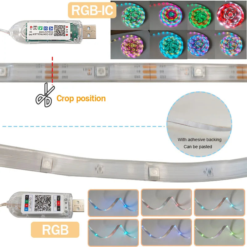 5M 10M 15M Outdoor Waterproof RGB-IC LED Strip Light,Music Sync USB DC 5V Flexible Lamp Tape For Indoor Outdoor Home Decor