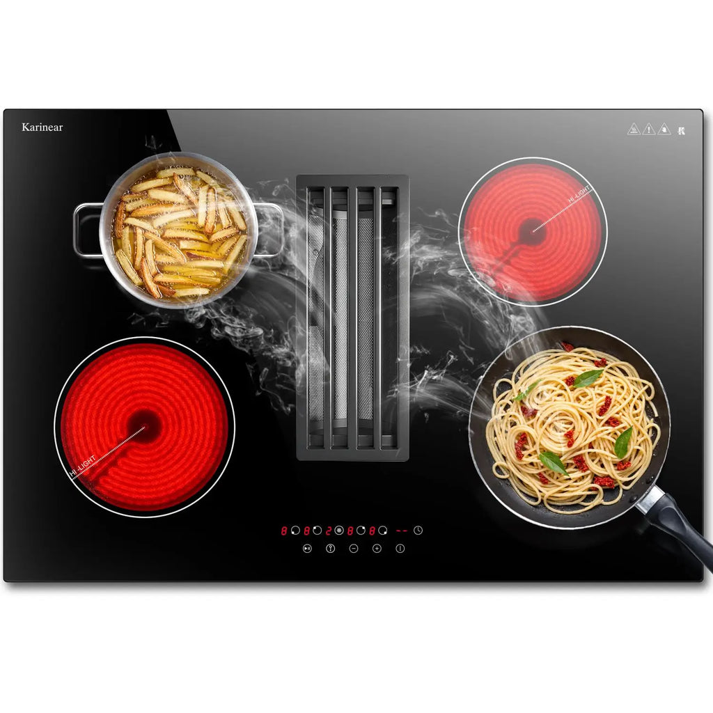Karinear 2 Burners Electric Cooktop, 120v Plug in Ceramic Cooktop, 12 Inch Countertop & Built-in Electric Stove Top with Child Safety Lock, Timer, Over-Temperature Protection, Sensor Touch Control