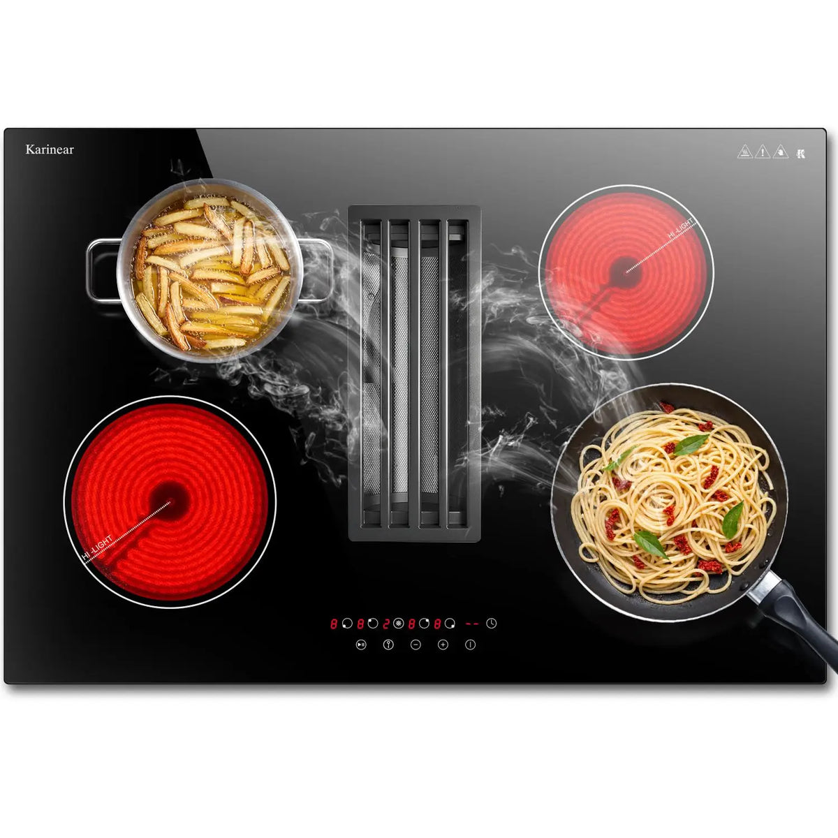 Karinear 2 Burners Electric Cooktop, 120v Plug in Ceramic Cooktop, 12 Inch Countertop & Built-in Electric Stove Top with Child Safety Lock, Timer, Over-Temperature Protection, Sensor Touch Control
