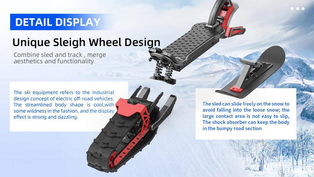 3-in-1(All-Terrain mode+Road mode+Ski mode) Snow Scooter 2000W 48V20Ah Snow Sled E-Scooter Sleigh Wheel Electric Scooter