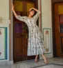 Wholesale Formal White Floral Printed Rayon Tiered Dress for Women square Neck Three-quarter Sleeves High Quality Elegant Summer